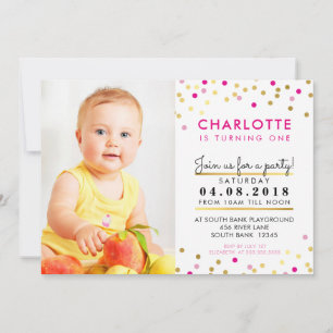 CONFETTI Geburtstagsfeier INVITE Pink Golden Spot Einladung