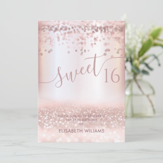 Confetti Girly Rose gold glittery ombre Invitat Einladung (Stehend Vorderseite)