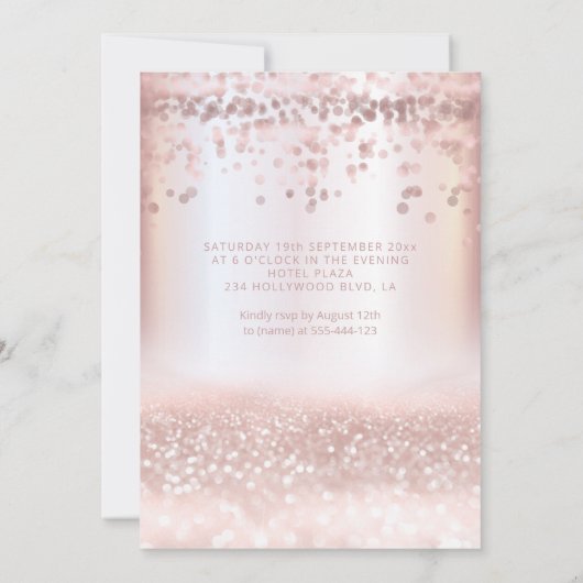 Confetti Girly Rose gold glittery ombre Invitat Einladung (Rückseite)