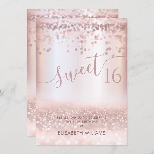 Confetti Girly Rose gold glittery ombre Invitat Einladung (Vorne/Hinten)