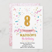Confetti Glitzer 8. Geburtstagsfeier Einladung (Vorne/Hinten)