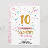 Confetti Glitzer Einladung zum 10. Geburtstag (Vorne/Hinten)