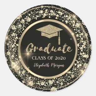 Confetti, Glitzer Graduation Cap Runder Aufkleber