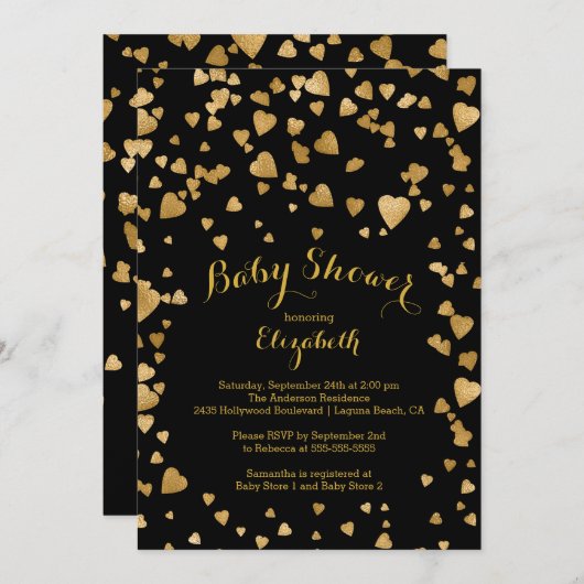 Confetti Glitzer Herz Kinderdusche Einladung (Vorne/Hinten)