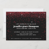 Confetti Glitzer Red Black Foto Graduation Party Einladung (Vorderseite)