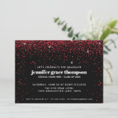 Confetti Glitzer Red Black Foto Graduation Party Einladung (Stehend Vorderseite)