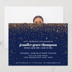 Confetti Gold and Blue Foto Graduation Party Einladung
