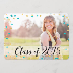 Confetti Gold Aquamarin Blue Foto 2015 Abschluss Einladung