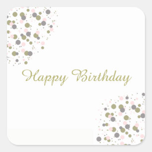 Confetti Gold Blush Dot Happy Birthday Quadratischer Aufkleber