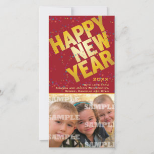 Confetti Gold Celebration New Years Photo Card Feiertagskarte