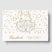 Confetti Gold Dots and Hearts on White - Gästebuch (Vorderseite)