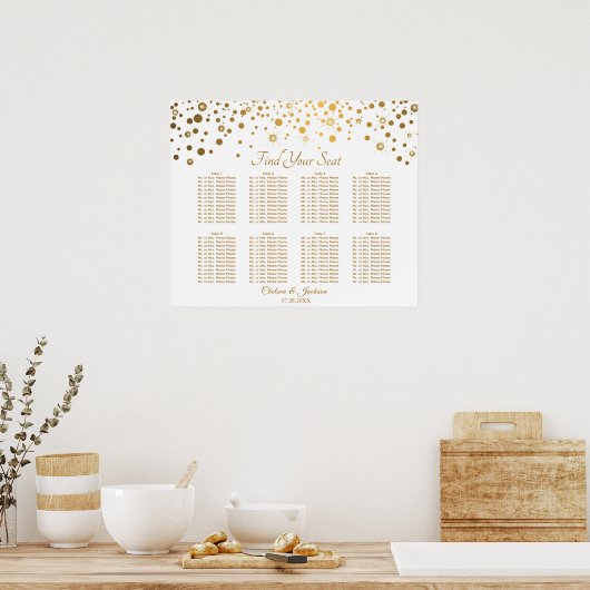 Confetti Gold Dots and White - 8 Seating Chart Poster (Küche)