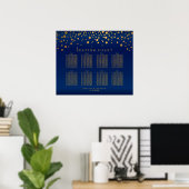 Confetti Gold Dots & Navy Blue Satin Seating Chart Poster (Heimbüro)