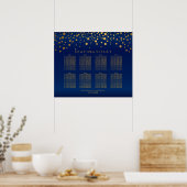 Confetti Gold Dots & Navy Blue Satin Seating Chart Poster (Küche)