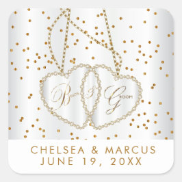 Confetti Gold Dots und schöne Diamant Herzen Quadratischer Aufkleber
