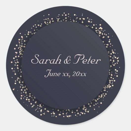 Confetti Gold, elegant, Moderne Hochzeit Runder Aufkleber (Vorderseite)