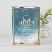 Confetti Gold Frame Watercolor Splash Sweet 16 Einladung (Stehend Vorderseite)