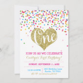 Confetti Gold Glitzer Einladung zum ersten Geburts (Vorderseite)