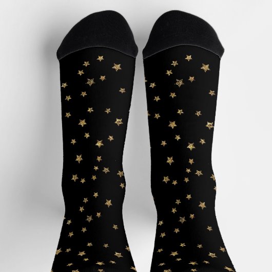 Confetti golden stars Glitzer glänzen elegant schw Socken (Oben)