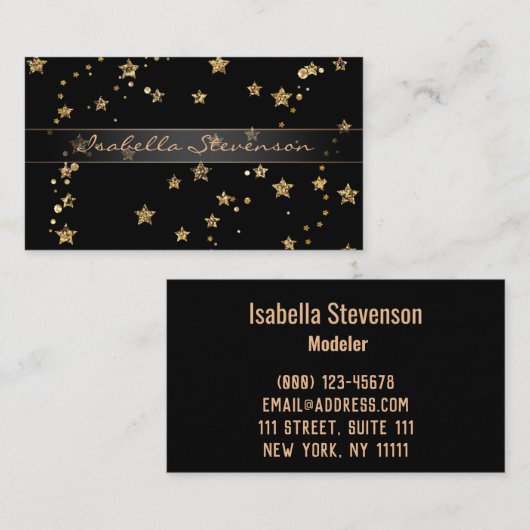 Confetti golden stars Glitzer glänzen elegant schw Visitenkarte (Vorne/Hinten)