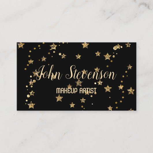 Confetti golden stars Glitzer glänzen elegant schw Visitenkarte (Vorderseite)