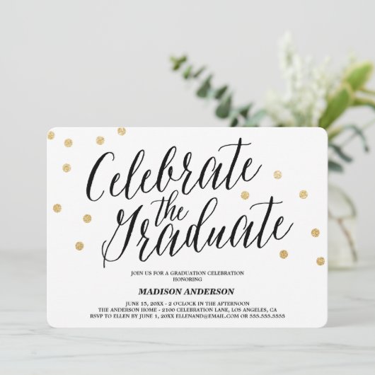 Confetti Grad | Abschluss Einladung (Stehend Vorderseite)