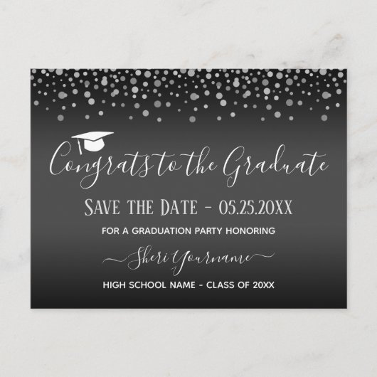 Confetti Graduation Party Save the Date Einladung Postkarte (Vorderseite)