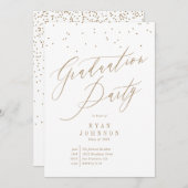 Confetti Graduation Party Script Gold Einladung (Vorne/Hinten)