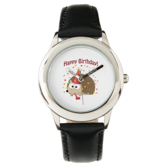 Confetti Happy Birthday Igel Armbanduhr (Vorderseite)