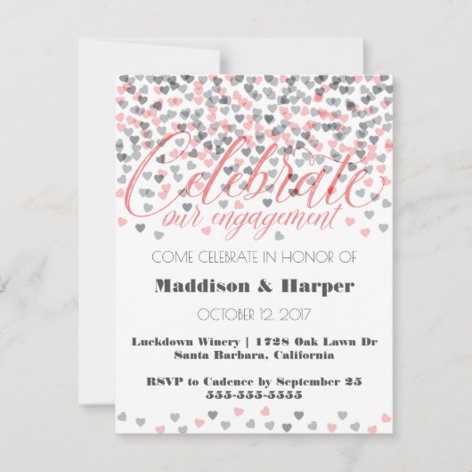Confetti Hearts Verlobung Einladung (Vorderseite)