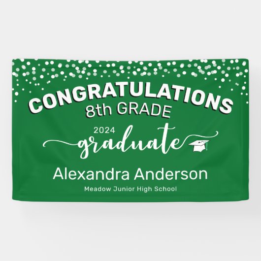 Confetti Herzlichen Glückwunsch 8. Graduate Green Banner (Horizontal)