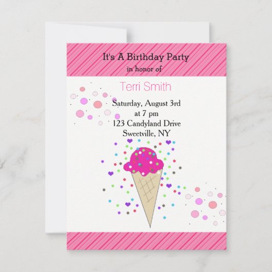 Confetti Ice Cream Geburtstagsparty Einladung (Vorderseite)