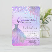 Confetti, Kleid, Violet Glitzer Quinceañera Einladung (Stehend Vorderseite)
