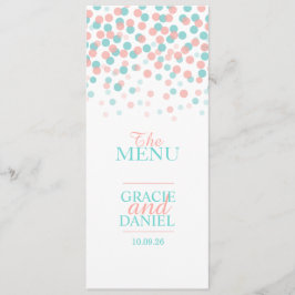 Confetti Korallenorange aquamarines grünes Hochzei Menükarte