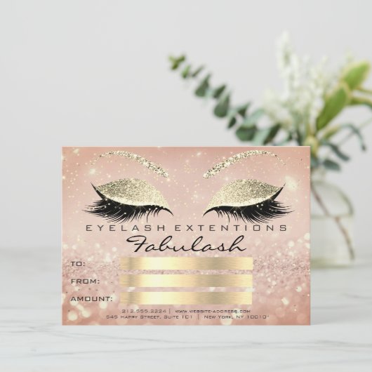 Confetti Lashes Gold Pink Makeup Certificate Gesch (Stehend Vorderseite)