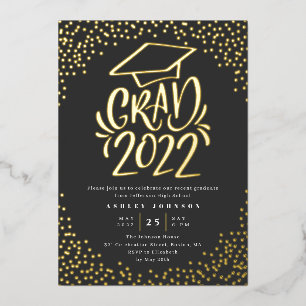 Confetti Lettered Grad 2022 Graduation Party Black Folieneinladung