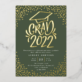 Confetti Lettered Grad 2022 Graduation Party Green Folieneinladung