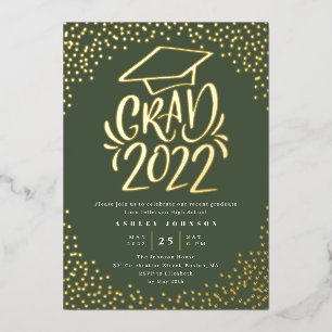 Confetti Lettered Grad 2022 Graduation Party Green Folieneinladung