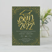 Confetti Lettered Grad 2022 Graduation Party Green Folieneinladung (Stehend vorne)