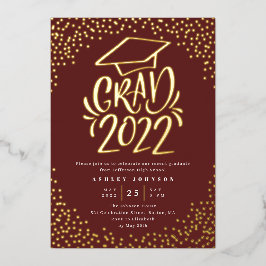 Confetti Lettered Grad 2022 Graduation Party Red Folieneinladung