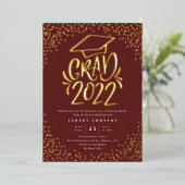 Confetti Lettered Grad 2022 Graduation Party Red Folieneinladung (Stehend vorne)
