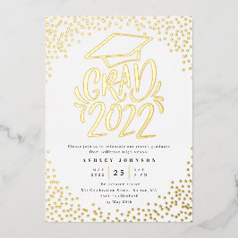 Confetti Lettered Grad 2022 Graduation Party White Folieneinladung