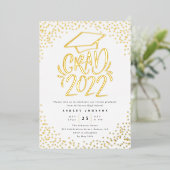 Confetti Lettered Grad 2022 Graduation Party White Folieneinladung (Stehend vorne)