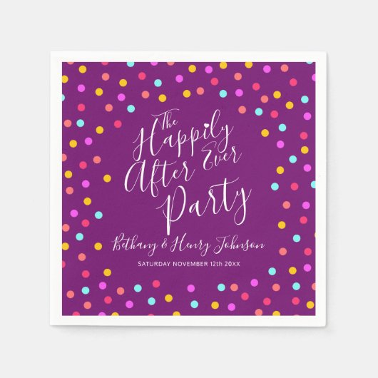 Confetti lila glücklich immer nach der Hochzeitsfe Serviette (Vorderseite)