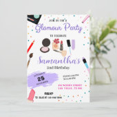 Confetti & Makeup Glamour Party Geburtstag Einladung (Stehend Vorderseite)