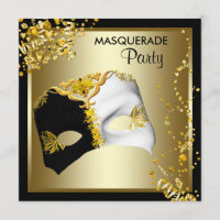 Confetti Mask Black Gold Masquerade Party