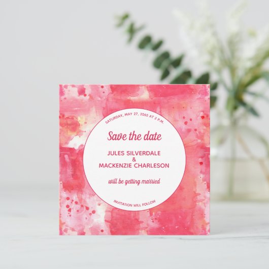 Confetti Modern Pink Wasserfarbe Save the Date Einladung (Stehend Vorderseite)