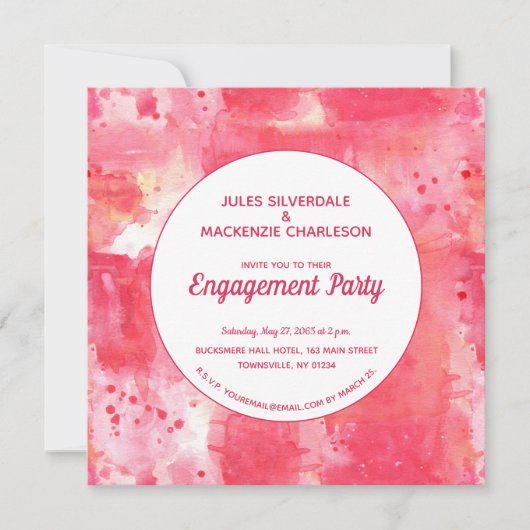 Confetti Modern Pink Watercolor Verlobung Einladung (Vorderseite)