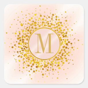 Confetti Monogram Rose Gold Foil ID445 Quadratischer Aufkleber