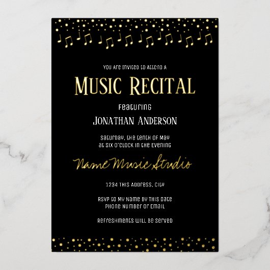 Confetti Music Erwägungsgrund Folieneinladung (Vorderseite)